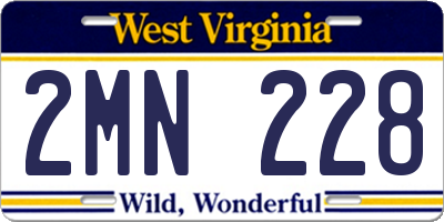 WV license plate 2MN228