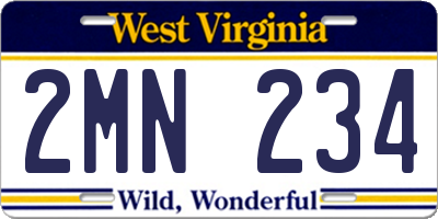 WV license plate 2MN234