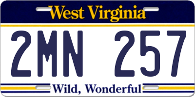 WV license plate 2MN257