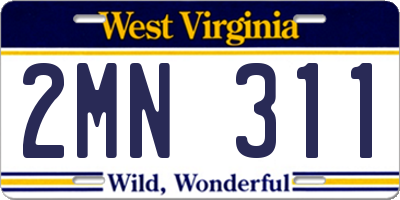 WV license plate 2MN311