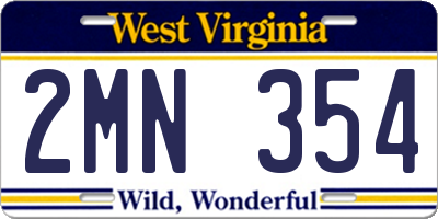 WV license plate 2MN354