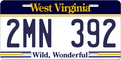 WV license plate 2MN392