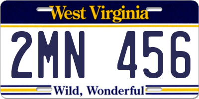 WV license plate 2MN456