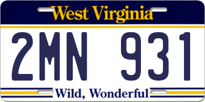 WV license plate 2MN931