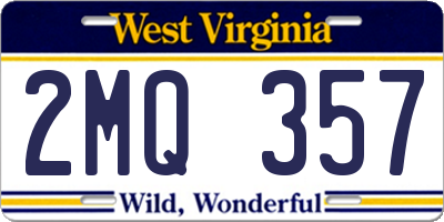 WV license plate 2MQ357