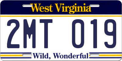 WV license plate 2MT019
