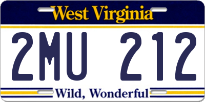 WV license plate 2MU212