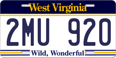 WV license plate 2MU920