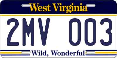 WV license plate 2MV003