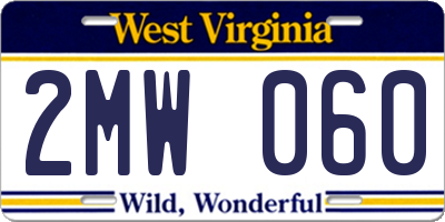 WV license plate 2MW060