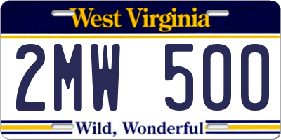 WV license plate 2MW500