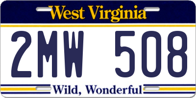 WV license plate 2MW508