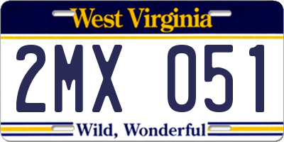 WV license plate 2MX051