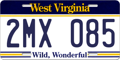 WV license plate 2MX085