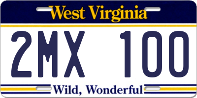WV license plate 2MX100