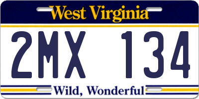 WV license plate 2MX134