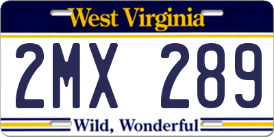WV license plate 2MX289