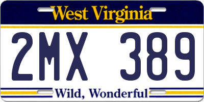 WV license plate 2MX389