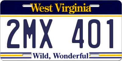 WV license plate 2MX401