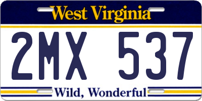WV license plate 2MX537