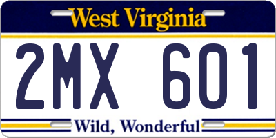 WV license plate 2MX601