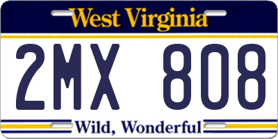 WV license plate 2MX808