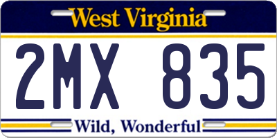 WV license plate 2MX835