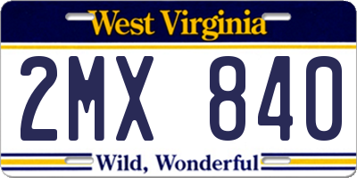 WV license plate 2MX840