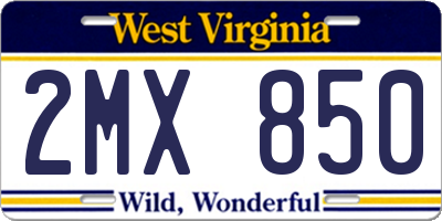 WV license plate 2MX850