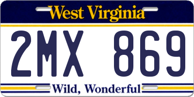 WV license plate 2MX869