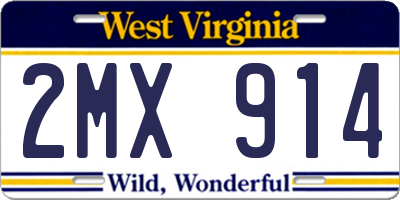 WV license plate 2MX914