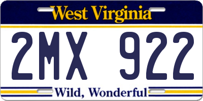 WV license plate 2MX922