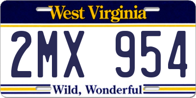WV license plate 2MX954
