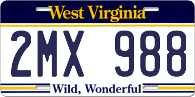 WV license plate 2MX988