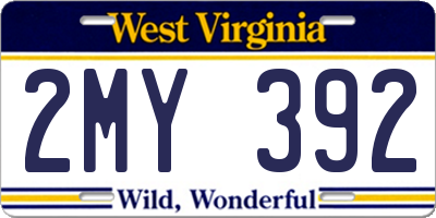 WV license plate 2MY392