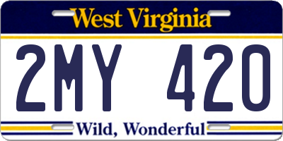 WV license plate 2MY420