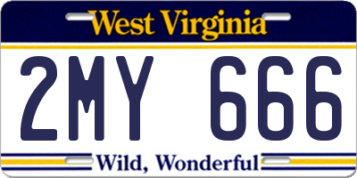 WV license plate 2MY666