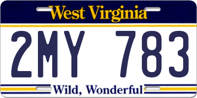 WV license plate 2MY783
