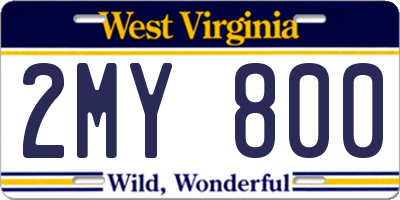 WV license plate 2MY800