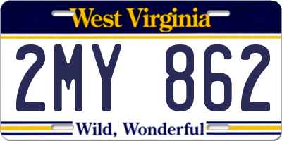 WV license plate 2MY862