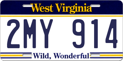 WV license plate 2MY914