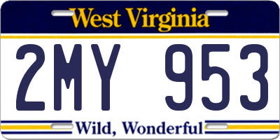 WV license plate 2MY953