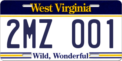 WV license plate 2MZ001