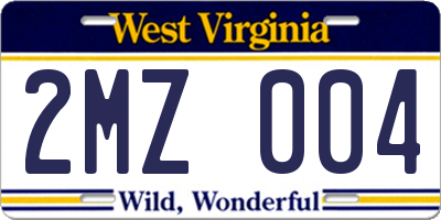WV license plate 2MZ004