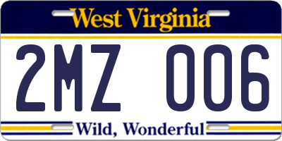 WV license plate 2MZ006