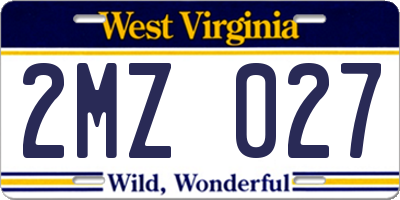 WV license plate 2MZ027