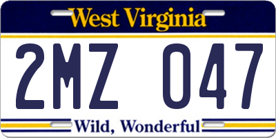 WV license plate 2MZ047