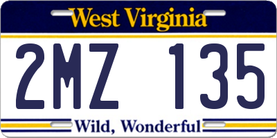 WV license plate 2MZ135