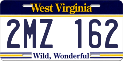 WV license plate 2MZ162