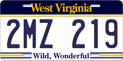 WV license plate 2MZ219
